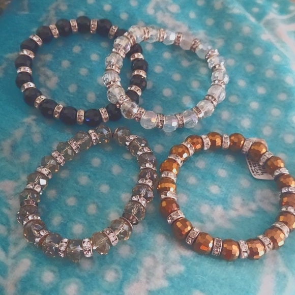 4 PC Crystal Beaded Faceted Rhinestone Stretch bracelets - Picture 3 of 11